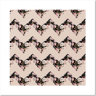 preppy modern vintage flowers tan chevron black floral Posters and Art